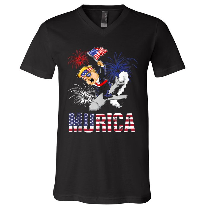 4th Of July Bald Eagle Mullet Murica Usa Usa Merica V-Neck T-Shirt