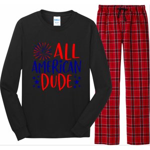 4th Of July Family Couples Matching Cute Gift All American Dude Cool Gift Long Sleeve Pajama Set