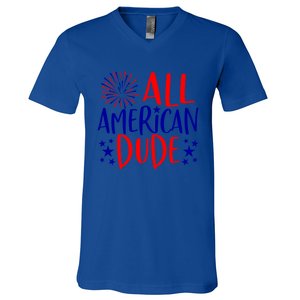 4th Of July Family Couples Matching Cute Gift All American Dude Cool Gift V-Neck T-Shirt