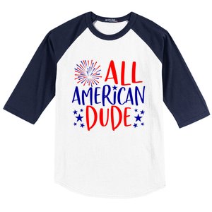 4th Of July Family Couples Matching Cute Gift All American Dude Cool Gift Baseball Sleeve Shirt