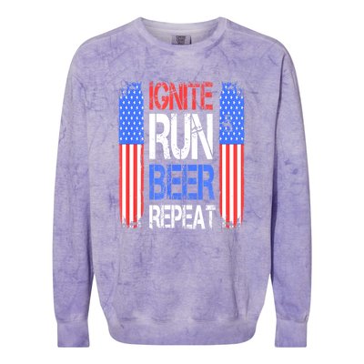 4th Of July Ignite Run Beer Repeat American Flag Gift Colorblast Crewneck Sweatshirt