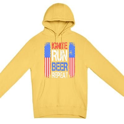 4th Of July Ignite Run Beer Repeat American Flag Gift Premium Pullover Hoodie