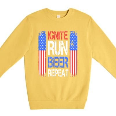 4th Of July Ignite Run Beer Repeat American Flag Gift Premium Crewneck Sweatshirt