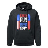 4th Of July Ignite Run Beer Repeat American Flag Gift Performance Fleece Hoodie