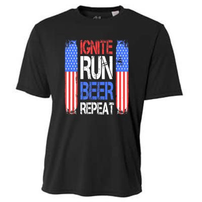 4th Of July Ignite Run Beer Repeat American Flag Gift Cooling Performance Crew T-Shirt