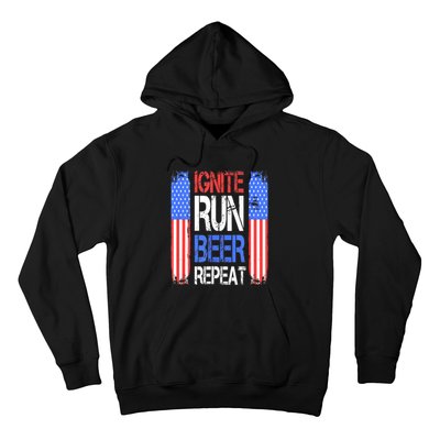 4th Of July Ignite Run Beer Repeat American Flag Gift Hoodie