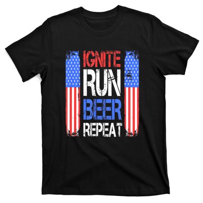 4th Of July Ignite Run Beer Repeat American Flag Gift T-Shirt