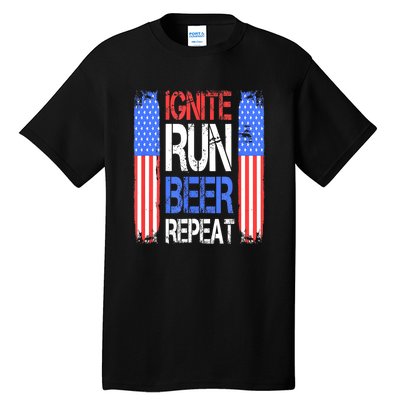 4th Of July Ignite Run Beer Repeat American Flag Gift Tall T-Shirt