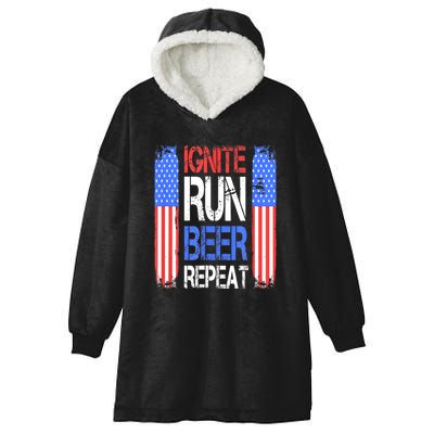 4th Of July Ignite Run Beer Repeat American Flag Gift Hooded Wearable Blanket