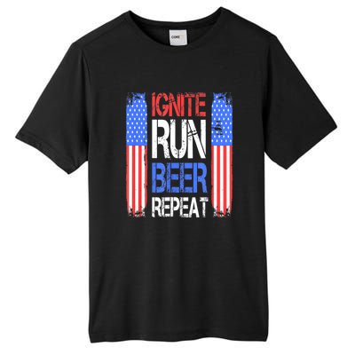 4th Of July Ignite Run Beer Repeat American Flag Gift Tall Fusion ChromaSoft Performance T-Shirt