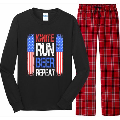 4th Of July Ignite Run Beer Repeat American Flag Gift Long Sleeve Pajama Set