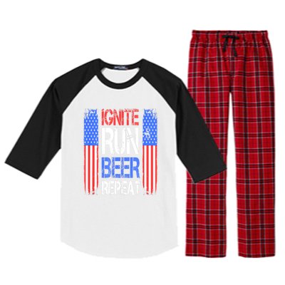 4th Of July Ignite Run Beer Repeat American Flag Gift Raglan Sleeve Pajama Set