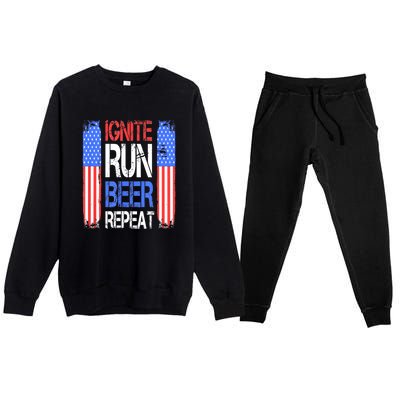 4th Of July Ignite Run Beer Repeat American Flag Gift Premium Crewneck Sweatsuit Set