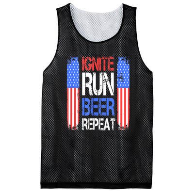 4th Of July Ignite Run Beer Repeat American Flag Gift Mesh Reversible Basketball Jersey Tank