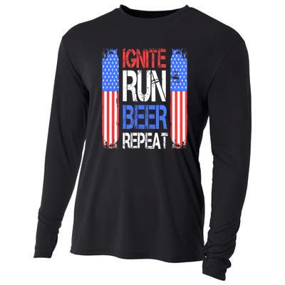 4th Of July Ignite Run Beer Repeat American Flag Gift Cooling Performance Long Sleeve Crew