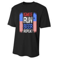 4th Of July Ignite Run Beer Repeat American Flag Gift Performance Sprint T-Shirt