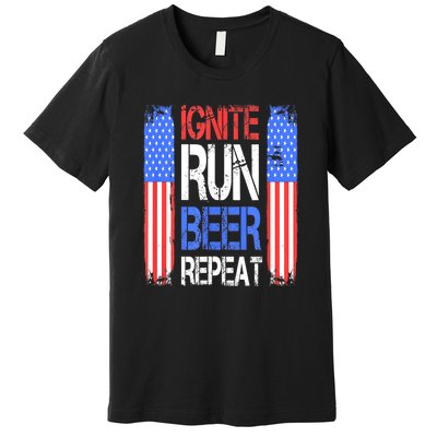 4th Of July Ignite Run Beer Repeat American Flag Gift Premium T-Shirt