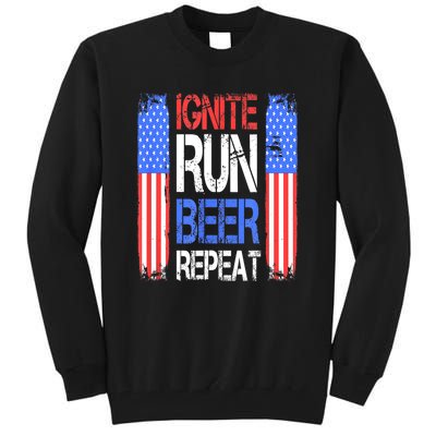 4th Of July Ignite Run Beer Repeat American Flag Gift Tall Sweatshirt