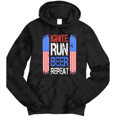 4th Of July Ignite Run Beer Repeat American Flag Gift Tie Dye Hoodie