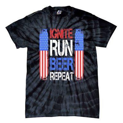 4th Of July Ignite Run Beer Repeat American Flag Gift Tie-Dye T-Shirt