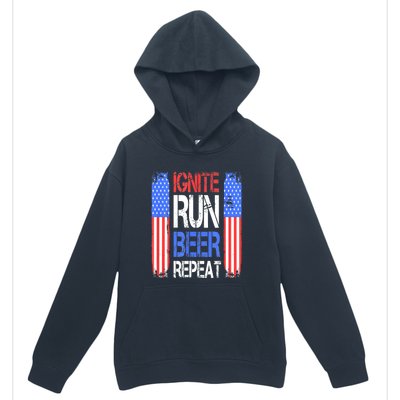 4th Of July Ignite Run Beer Repeat American Flag Gift Urban Pullover Hoodie