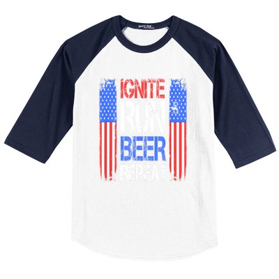 4th Of July Ignite Run Beer Repeat American Flag Gift Baseball Sleeve Shirt