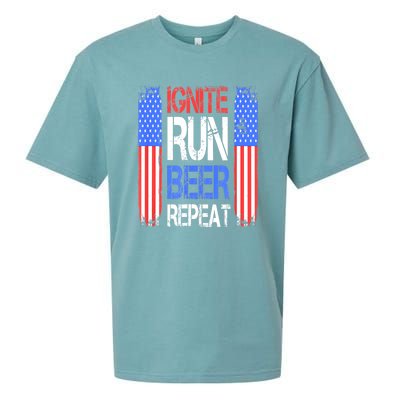 4th Of July Ignite Run Beer Repeat American Flag Gift Sueded Cloud Jersey T-Shirt