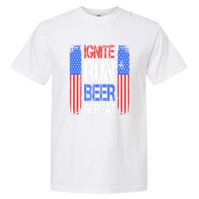 4th Of July Ignite Run Beer Repeat American Flag Gift Garment-Dyed Heavyweight T-Shirt