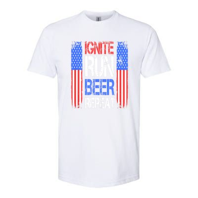 4th Of July Ignite Run Beer Repeat American Flag Gift Softstyle CVC T-Shirt