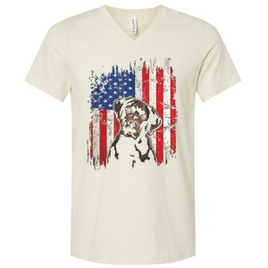 4th Of July Labrador American Flag Patriotic Chocolate Lab V-Neck T-Shirt