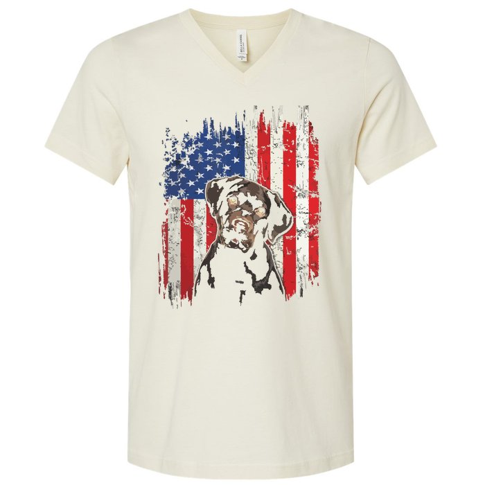 4th Of July Labrador American Flag Patriotic Chocolate Lab V-Neck T-Shirt