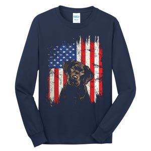 4th Of July Labrador American Flag Patriotic Chocolate Lab Tall Long Sleeve T-Shirt