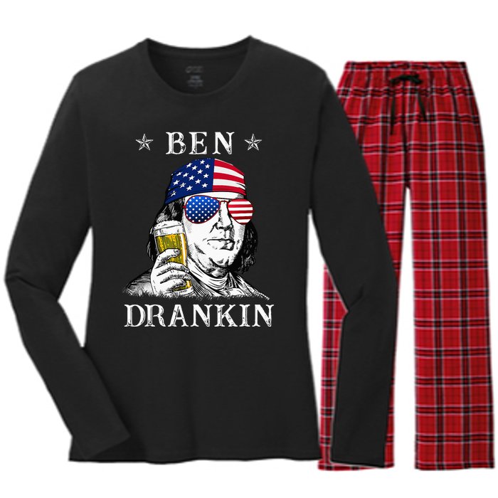 4Th Of July Ben Drankin Benjamin Franklin Beer Women's Long Sleeve Flannel Pajama Set 