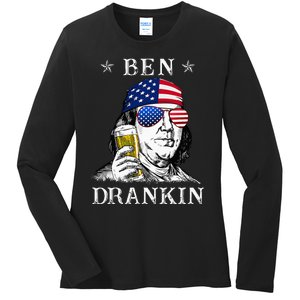 4Th Of July Ben Drankin Benjamin Franklin Beer Ladies Long Sleeve Shirt