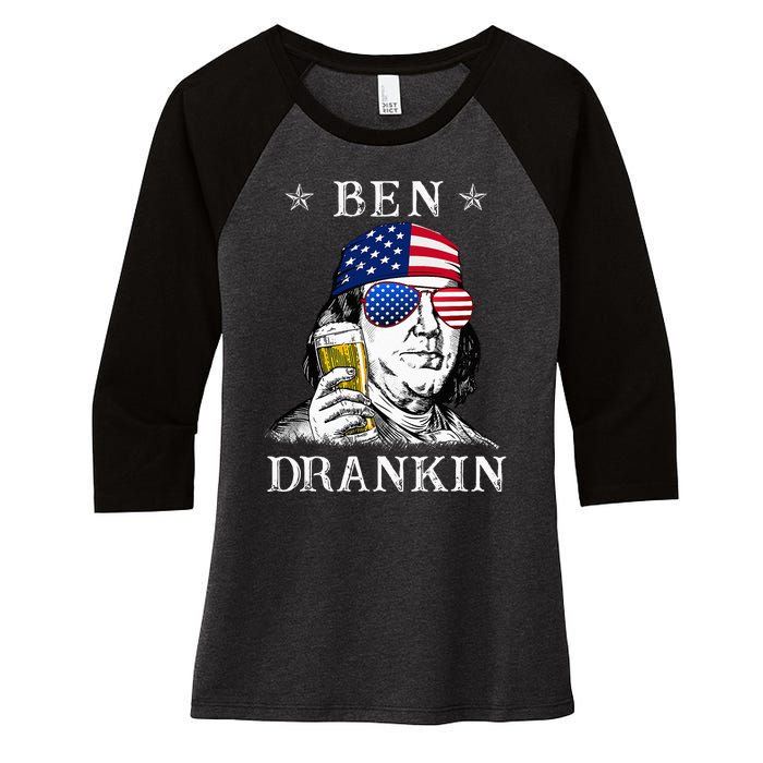 4Th Of July Ben Drankin Benjamin Franklin Beer Women's Tri-Blend 3/4-Sleeve Raglan Shirt