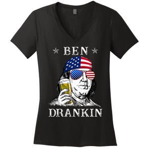 4Th Of July Ben Drankin Benjamin Franklin Beer Women's V-Neck T-Shirt