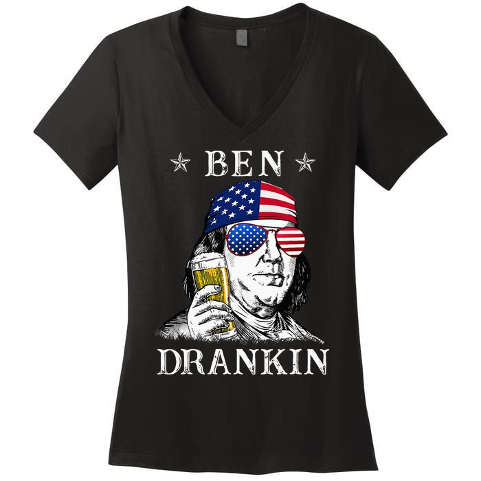 4Th Of July Ben Drankin Benjamin Franklin Beer Women's V-Neck T-Shirt