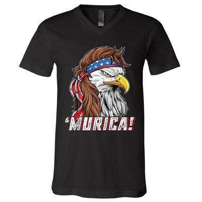 4th Of July Bald Eagle Mullet Murica Usa Usa Merica V-Neck T-Shirt
