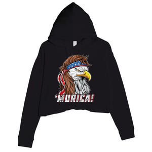 4th Of July Bald Eagle Mullet Murica Usa Usa Merica Crop Fleece Hoodie