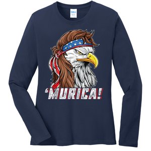 4th Of July Bald Eagle Mullet Murica Usa Usa Merica Ladies Long Sleeve Shirt