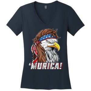 4th Of July Bald Eagle Mullet Murica Usa Usa Merica Women's V-Neck T-Shirt