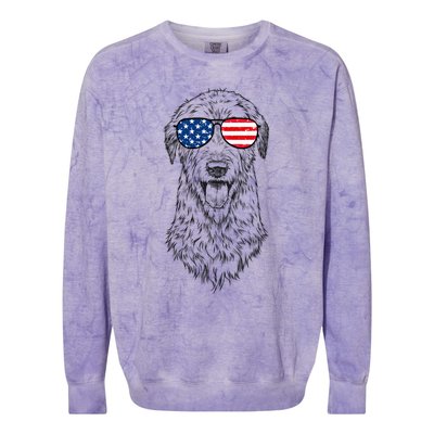 4th Of July Irish Wolfhound Dog Patriotic Usa Sunglasses Gift Colorblast Crewneck Sweatshirt