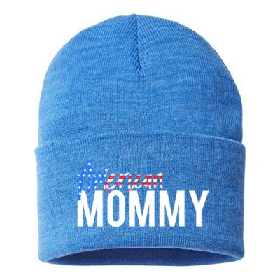 4th Of July Family Design Red White And Blue American Mommy Great Gift Sustainable Knit Beanie