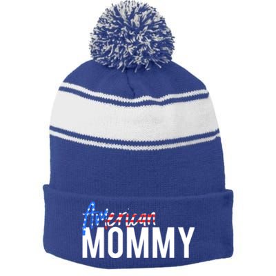 4th Of July Family Design Red White And Blue American Mommy Great Gift Stripe Pom Pom Beanie