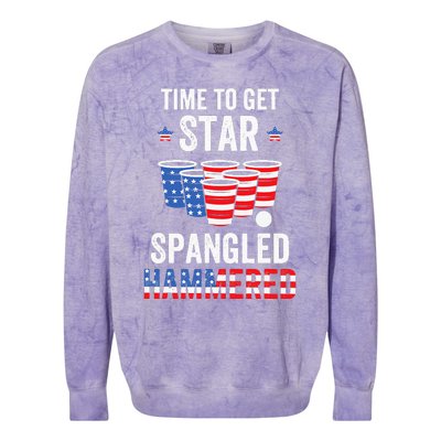 4th Of July Beer Pong Time To Get Star Spangled Hammered Colorblast Crewneck Sweatshirt