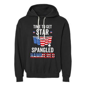 4th Of July Beer Pong Time To Get Star Spangled Hammered Garment-Dyed Fleece Hoodie