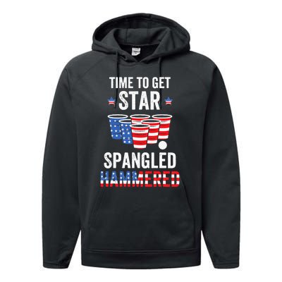 4th Of July Beer Pong Time To Get Star Spangled Hammered Performance Fleece Hoodie