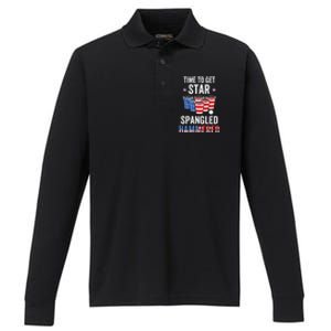 4th Of July Beer Pong Time To Get Star Spangled Hammered Performance Long Sleeve Polo