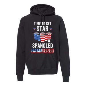 4th Of July Beer Pong Time To Get Star Spangled Hammered Premium Hoodie