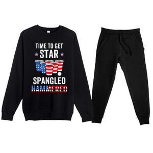 4th Of July Beer Pong Time To Get Star Spangled Hammered Premium Crewneck Sweatsuit Set